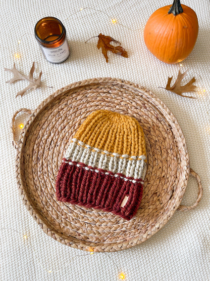 Color Block Beanie // Spice, Oatmeal, Mustard - Pick your pom