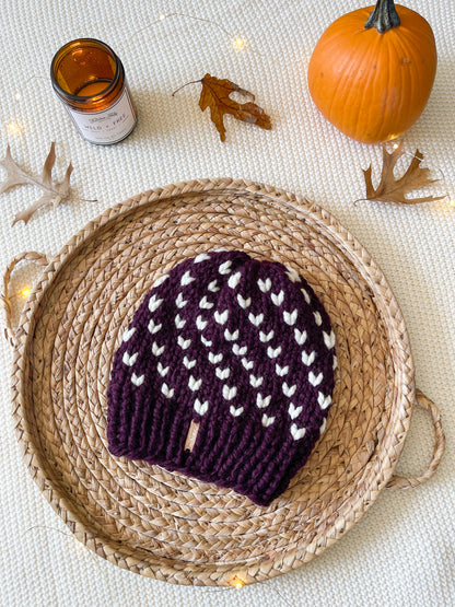 Wild Hearts Beanie // Eggplant and Cream - Pick your pom