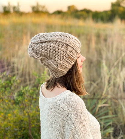 KNITTING PATTERN: Ashley Beanie // Slouchy Beanie // Seed Stitch // Beginner Pattern // Beanie Knitting Pattern // Beginner Knit Pattern