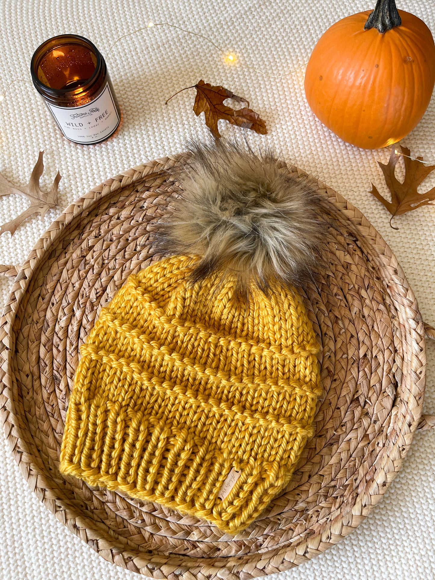 Slone Beanie // Mustard - Wool free - Pick your pom