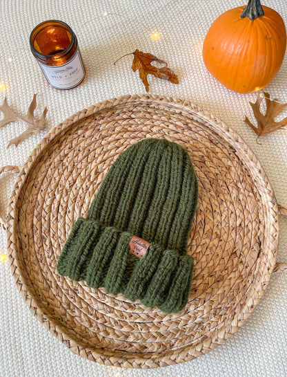 Stretchy Taylor Beanie // Olive Green - Pick your pom