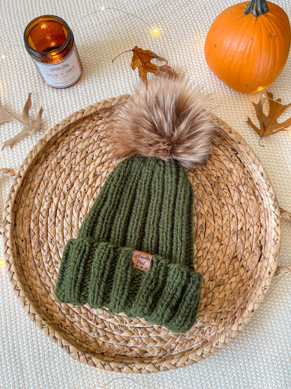 Stretchy Taylor Beanie // Olive Green - Pick your pom