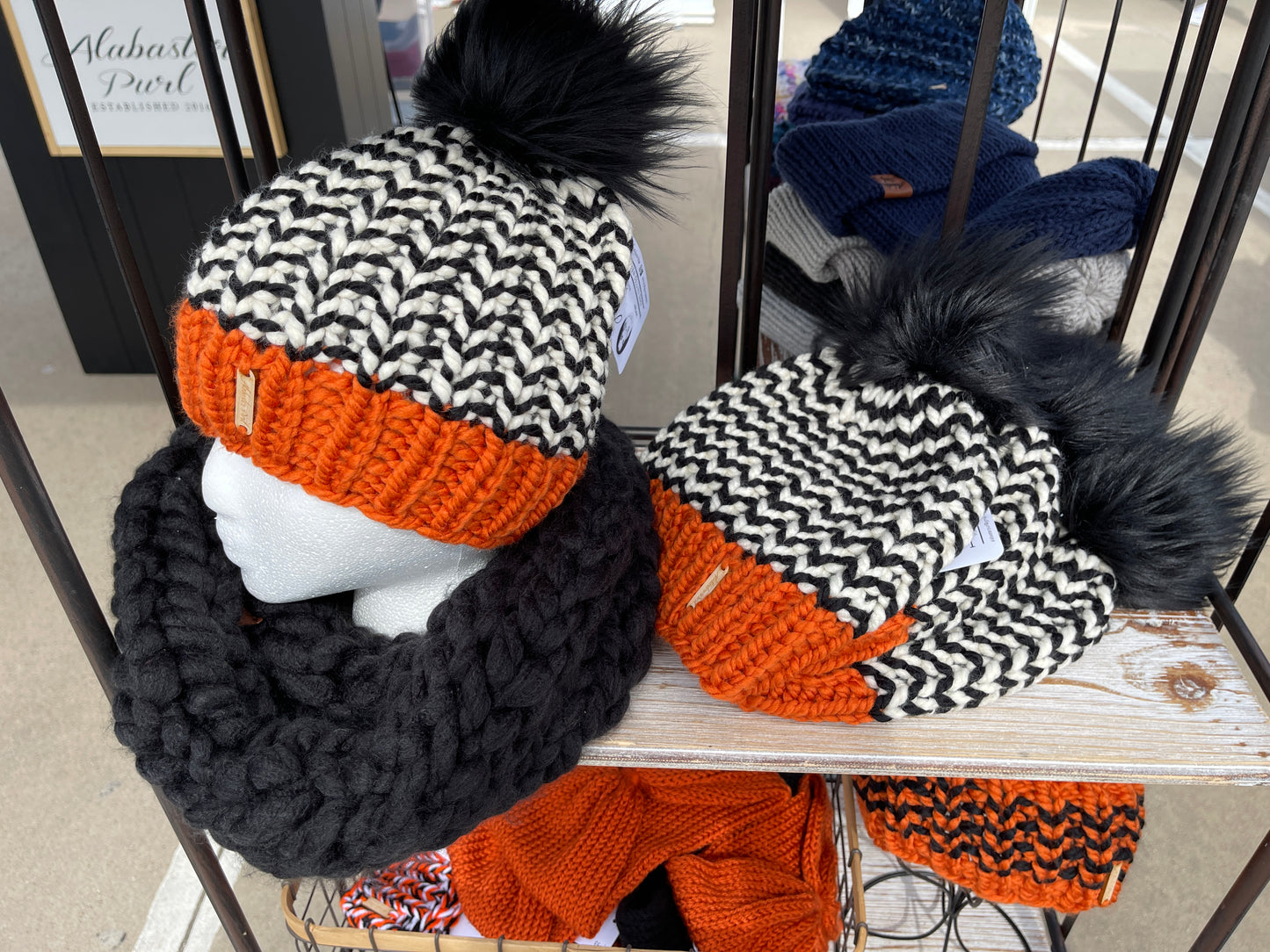 Riverbend Beanie // Orange, Black and Cream