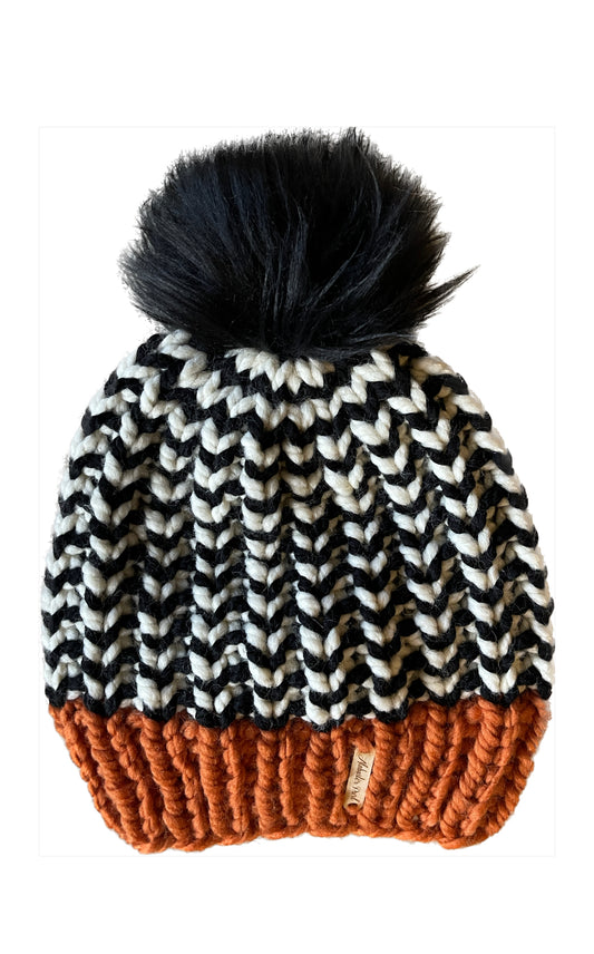 Riverbend Beanie // Orange, Black and Cream