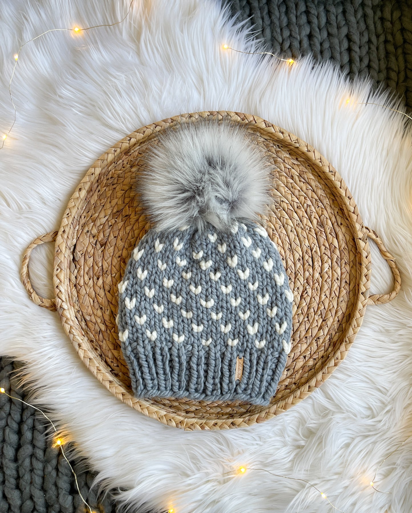 Wild Hearts Beanie // Slate and Cream - Pick your pom