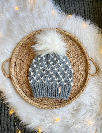 Wild Hearts Beanie // Slate and Cream - Pick your pom