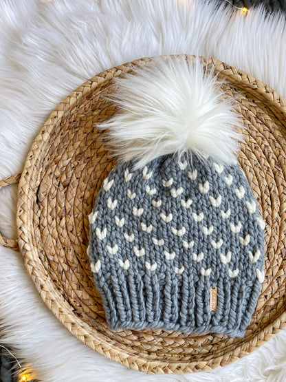 Wild Hearts Beanie // Slate and Cream - Pick your pom