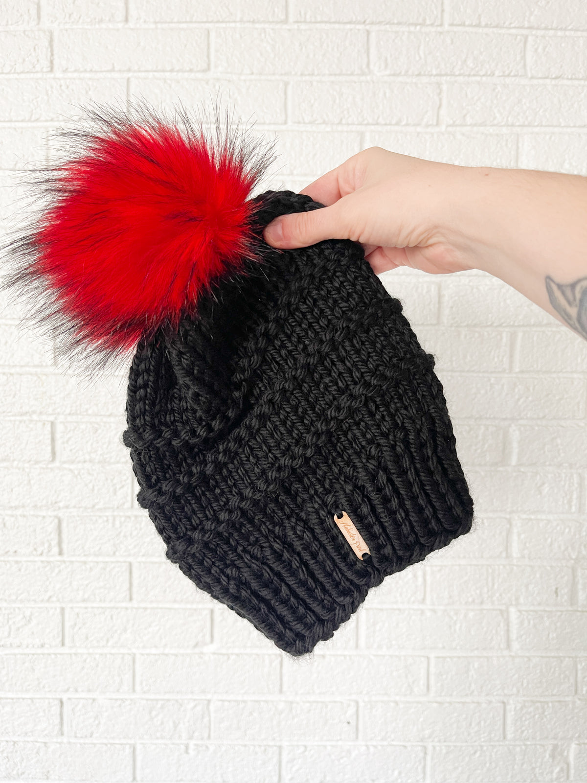 Slone Beanie // Black + Red Pom