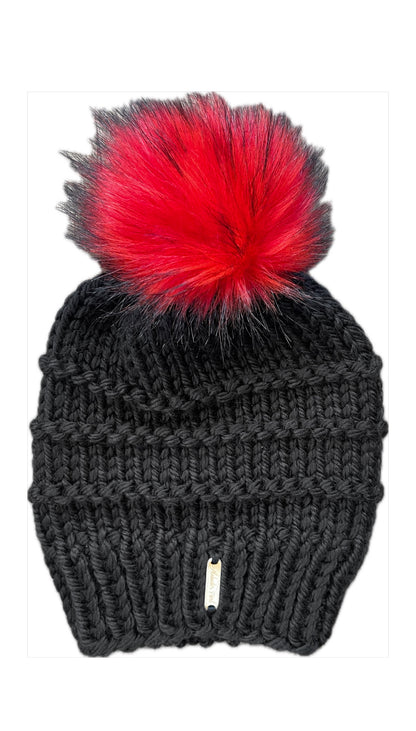 Slone Beanie // Black + Red Pom