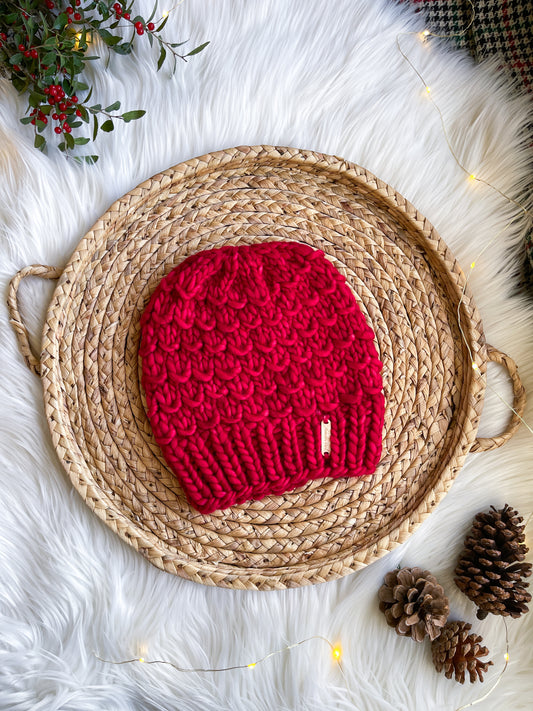 Bamboo Beanie //  Red, Merino Wool - Pick your pom