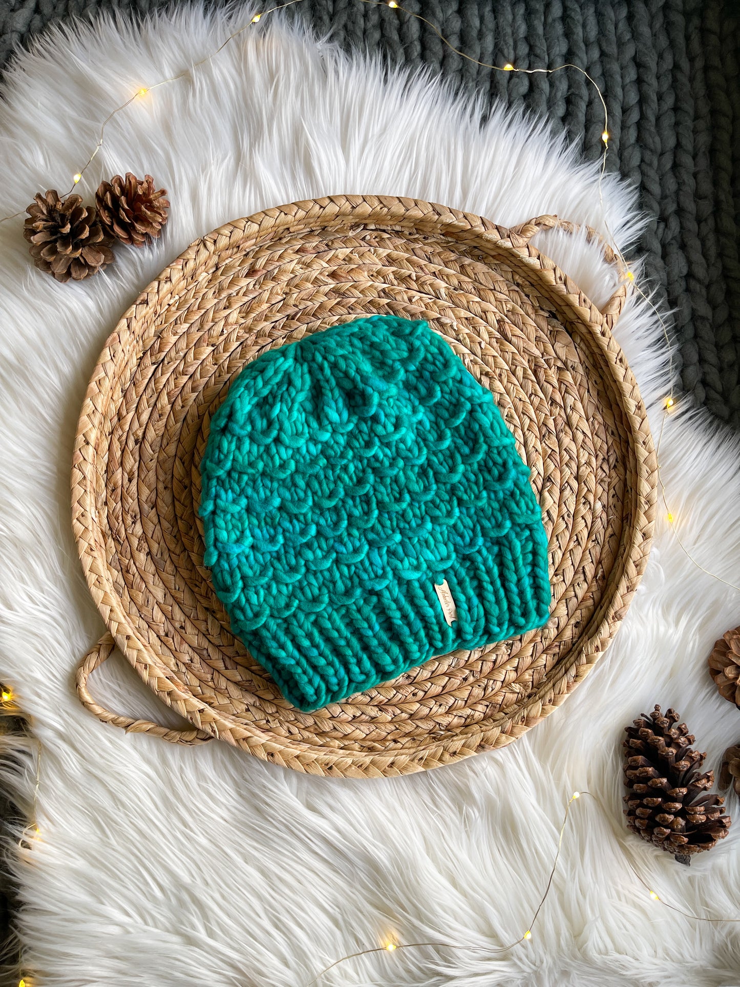 Bamboo Beanie //  Mermaid Tail, Merino Wool - Pick your pom