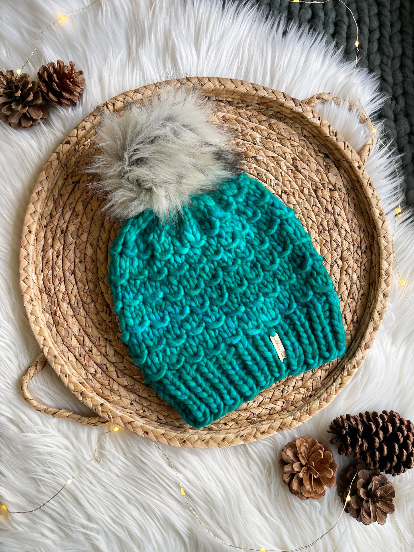 Bamboo Beanie //  Mermaid Tail, Merino Wool - Pick your pom