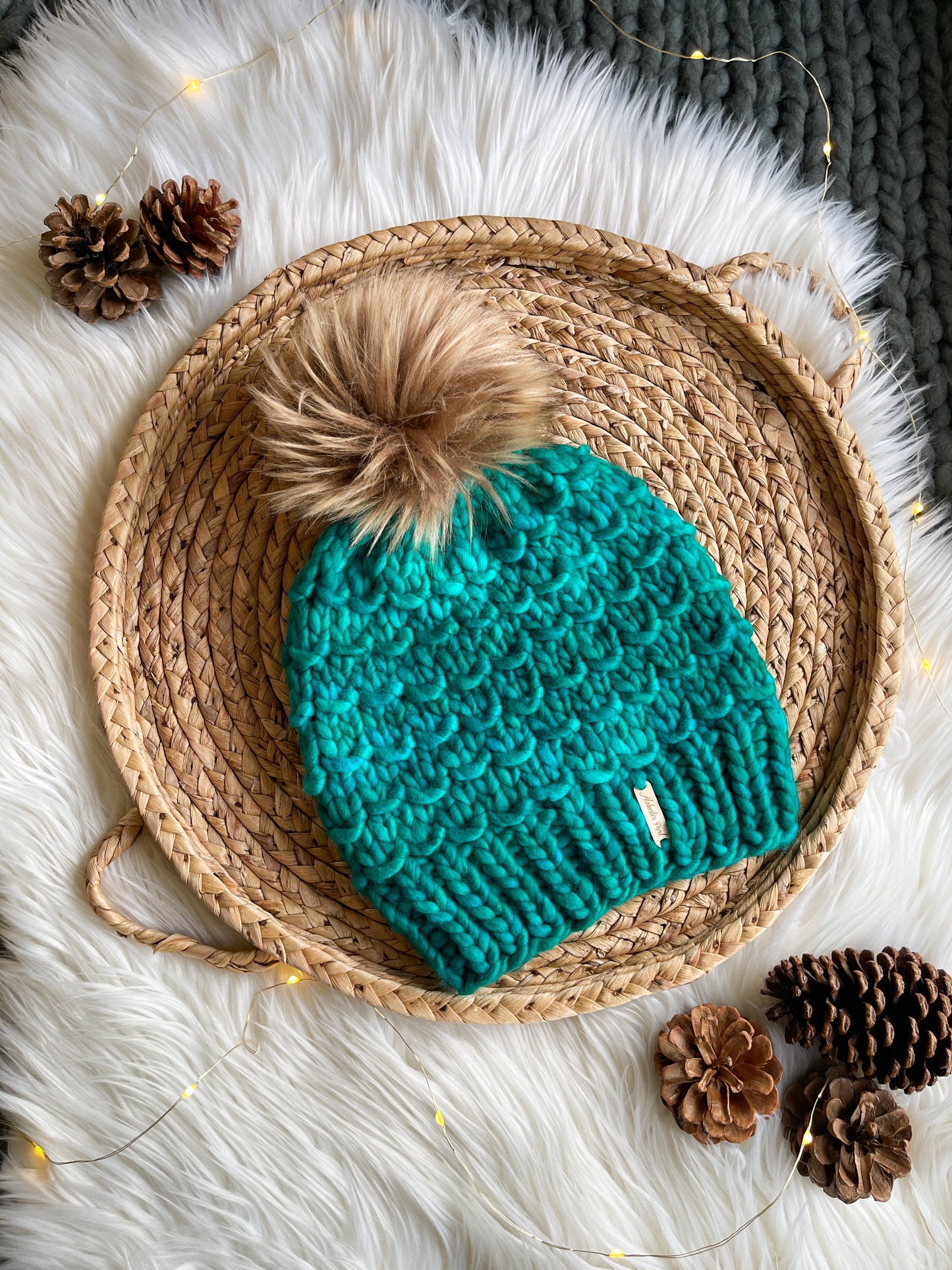 Bamboo Beanie //  Mermaid Tail, Merino Wool - Pick your pom