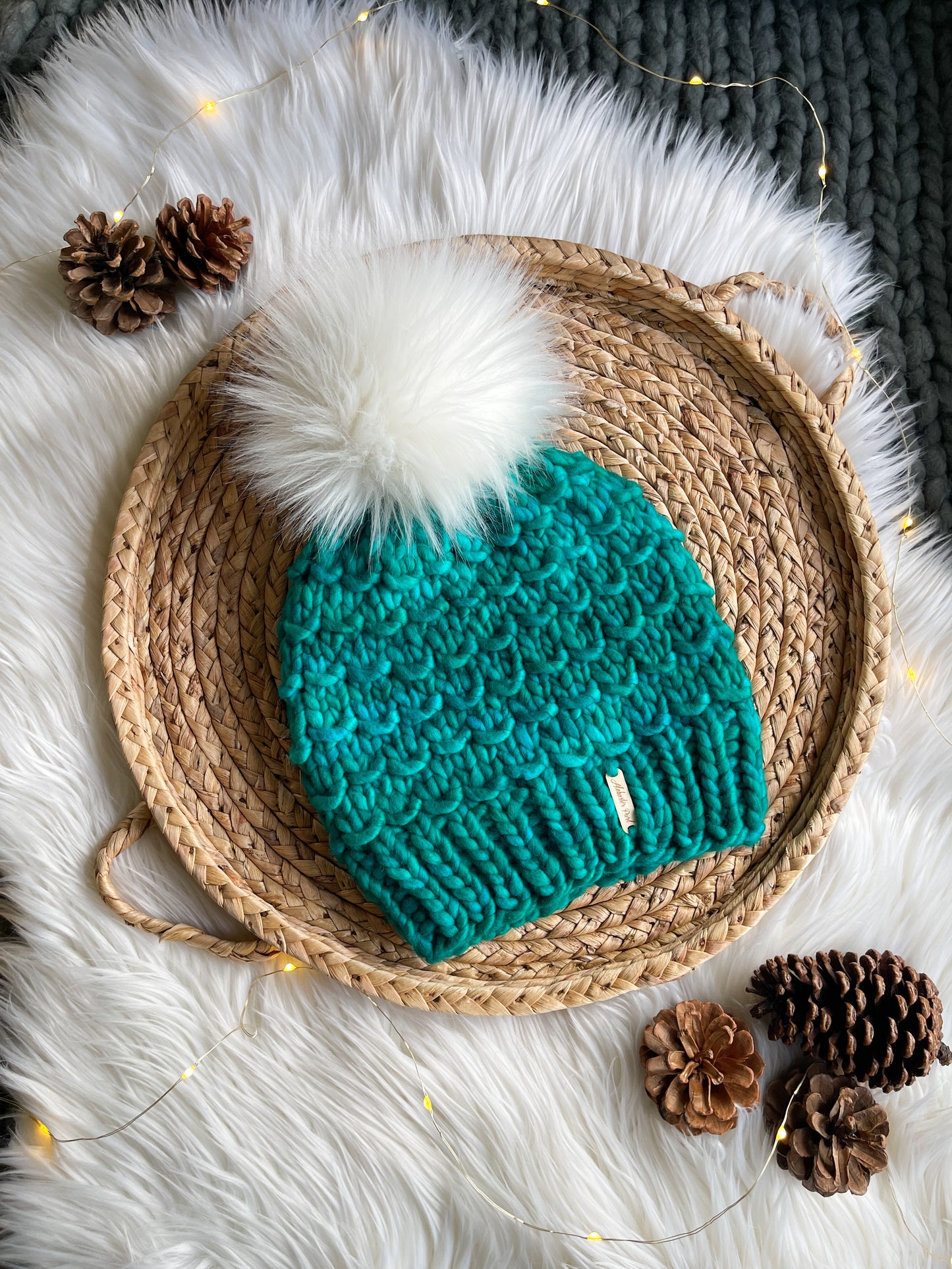 Bamboo Beanie //  Mermaid Tail, Merino Wool - Pick your pom