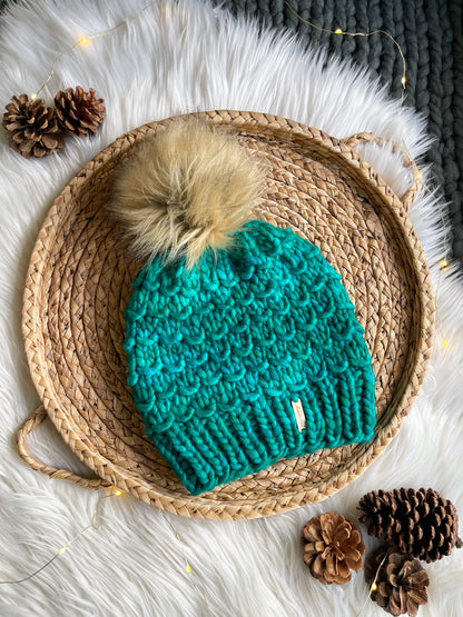 Bamboo Beanie //  Mermaid Tail, Merino Wool - Pick your pom