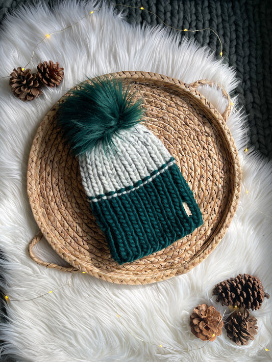 Color Block Beanie // Emerald and Marble