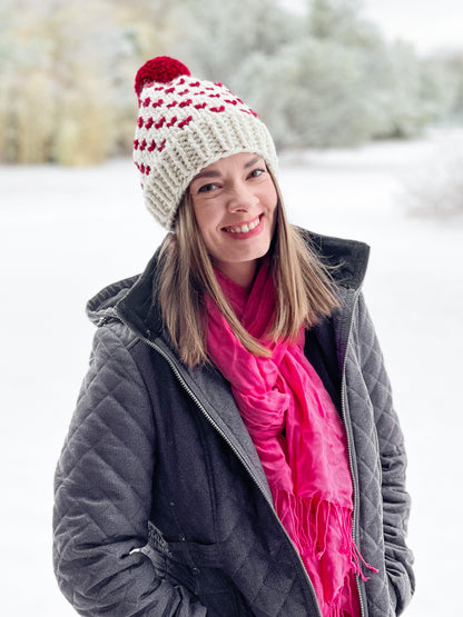 Wild Hearts Beanie // Cream and Red - Pick your pom