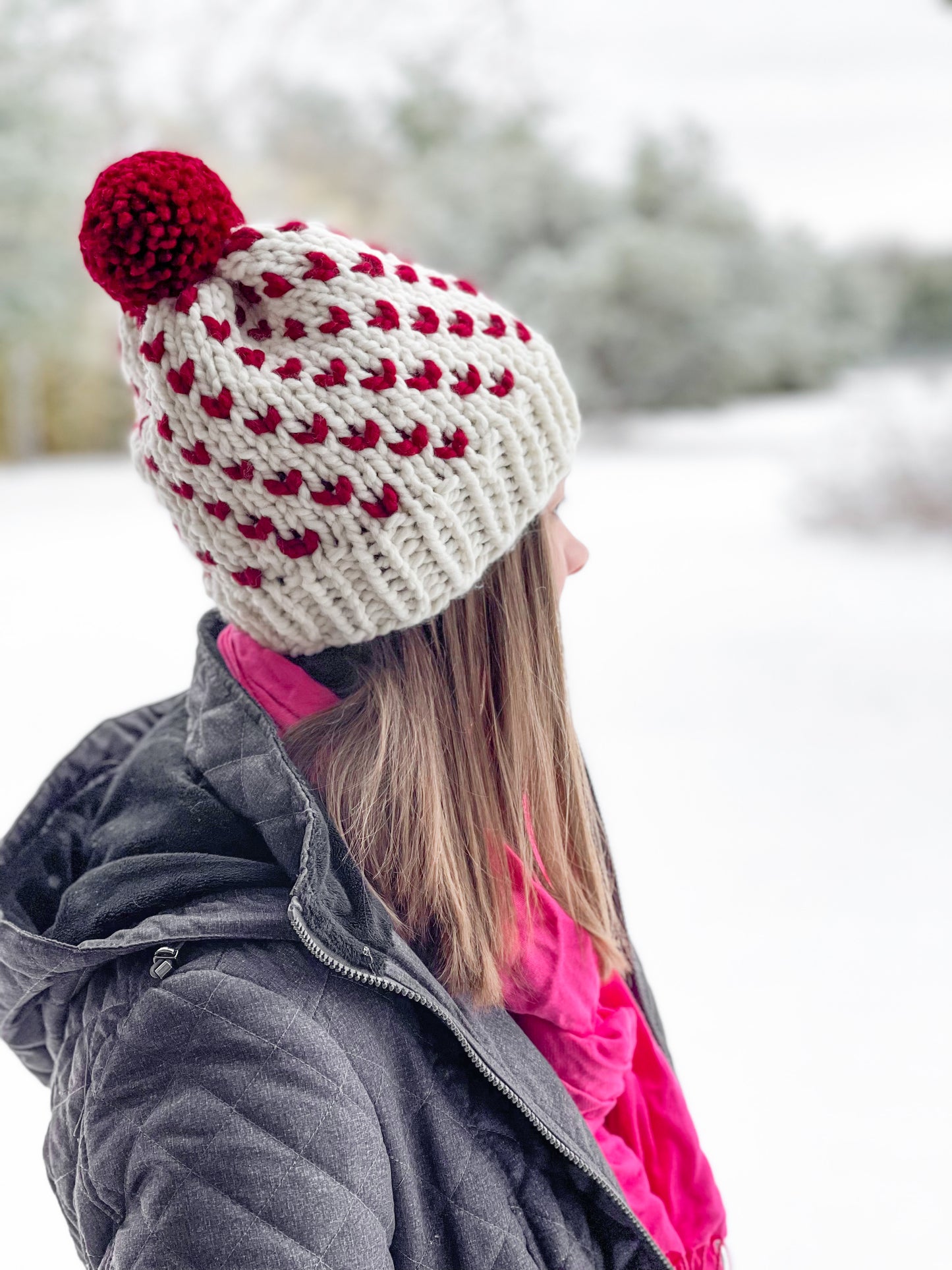 Wild Hearts Beanie // Cream and Red - Pick your pom