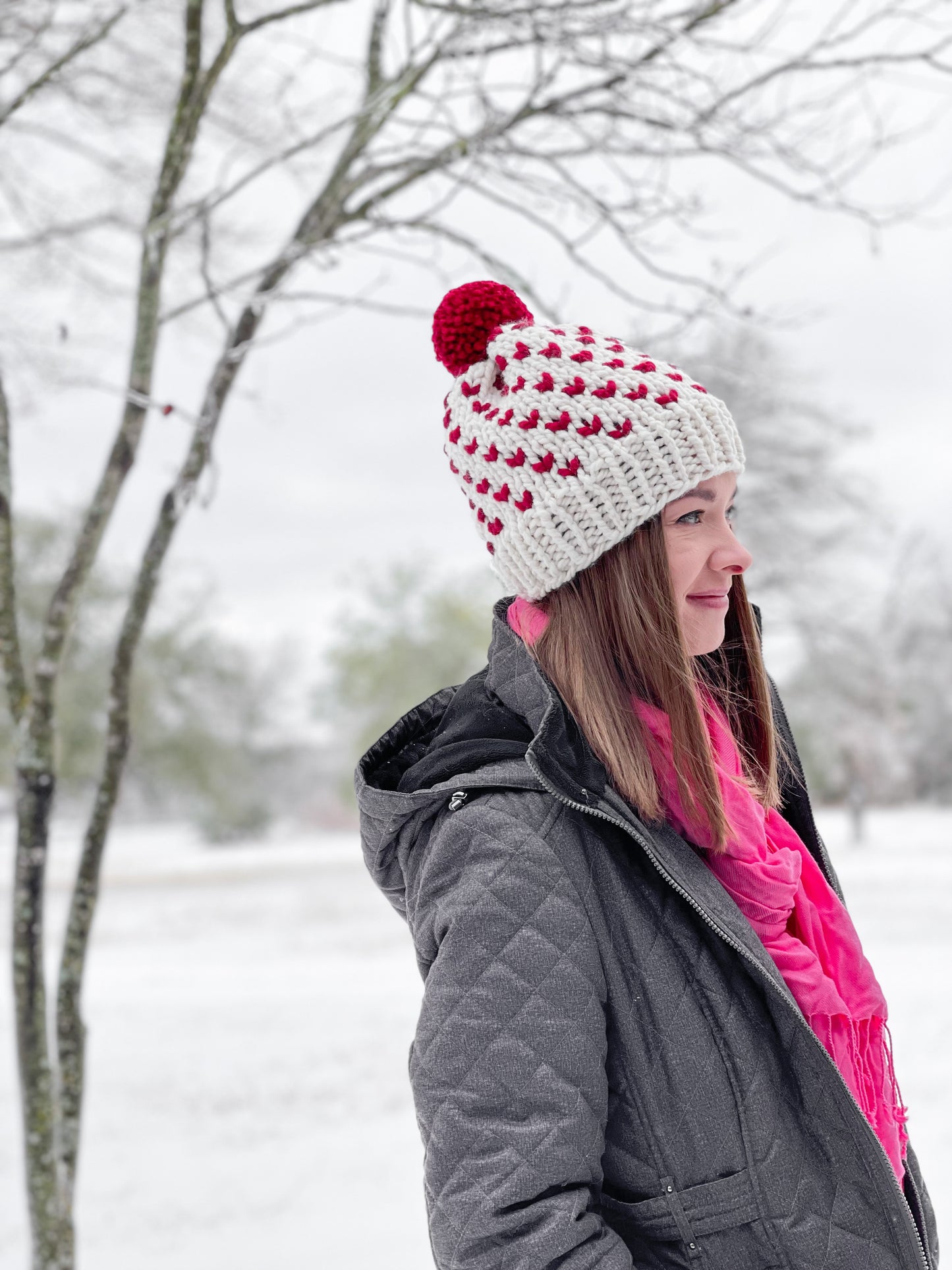 Wild Hearts Beanie // Cream and Red - Pick your pom