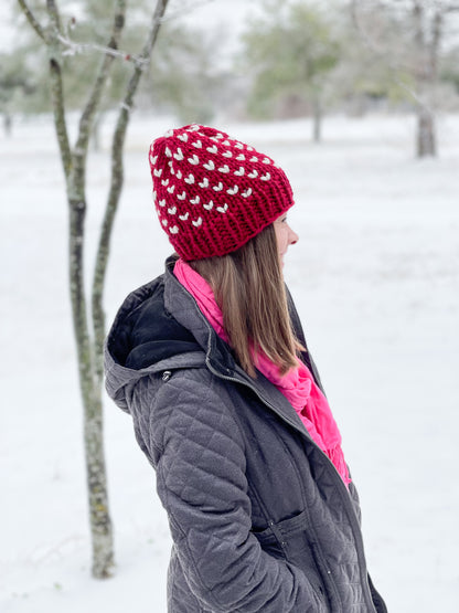 KNITTING PATTERN: Wild Hearts Beanie // Fair Isle Hat // Valentine Hat // Beginner Knitter // Knit Hat Pattern // Quick Knit Pattern