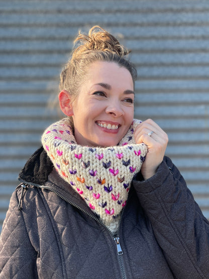 KNITTING PATTERN: Wild Hearts Cowl // Fair Isle Knitting // Valentine's Day Gift // Beginner Knitter // Knit Infinity Scarf Pattern // Quick Knit Pattern