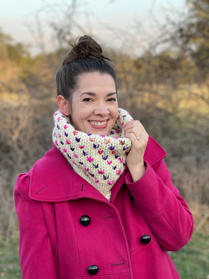 KNITTING PATTERN: Wild Hearts Cowl // Fair Isle Knitting // Valentine's Day Gift // Beginner Knitter // Knit Infinity Scarf Pattern // Quick Knit Pattern