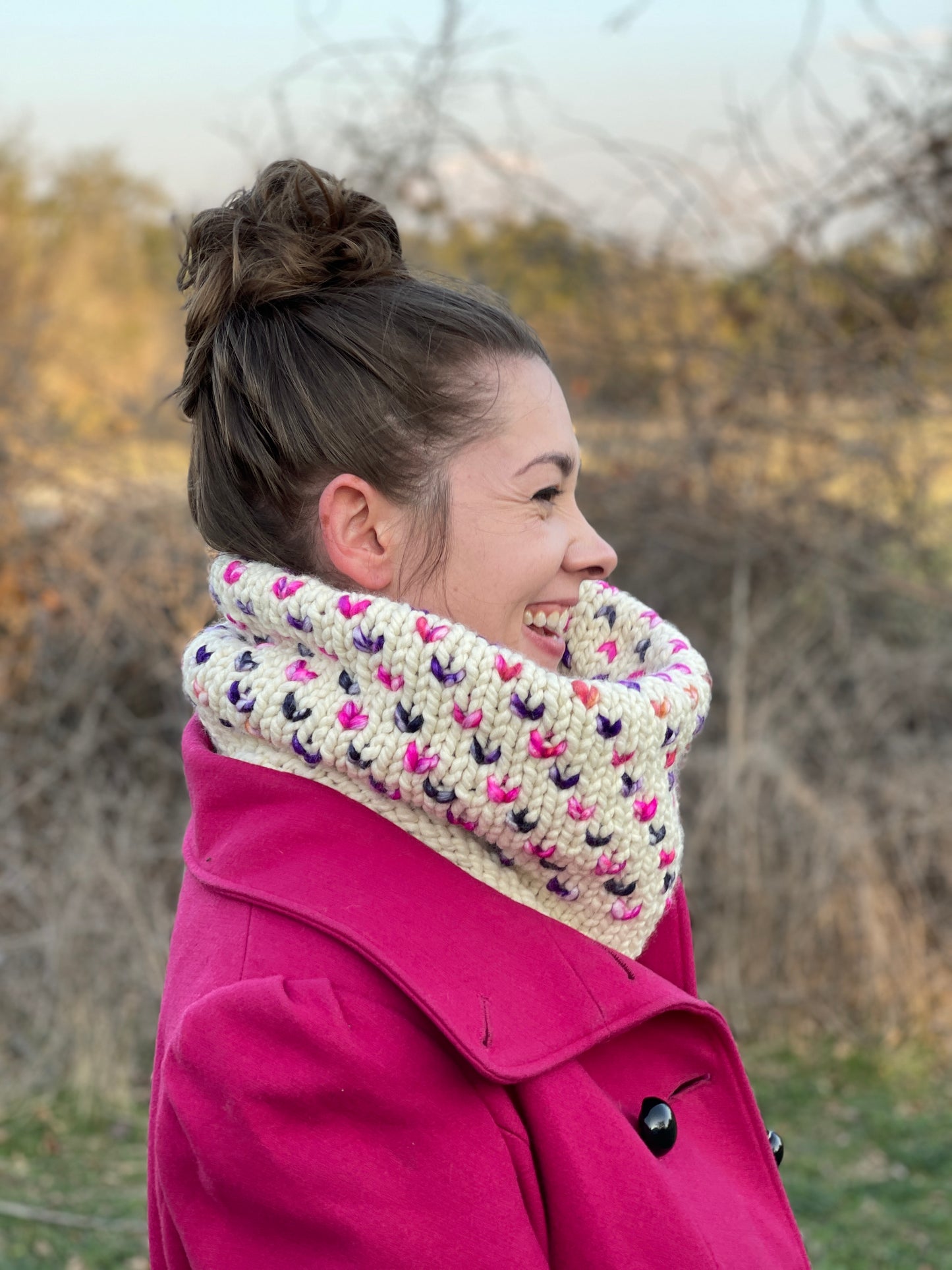 KNITTING PATTERN: Wild Hearts Cowl // Fair Isle Knitting // Valentine's Day Gift // Beginner Knitter // Knit Infinity Scarf Pattern // Quick Knit Pattern