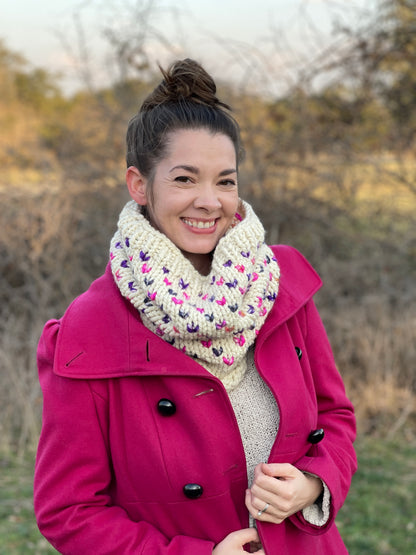 KNITTING PATTERN: Wild Hearts Cowl // Fair Isle Knitting // Valentine's Day Gift // Beginner Knitter // Knit Infinity Scarf Pattern // Quick Knit Pattern